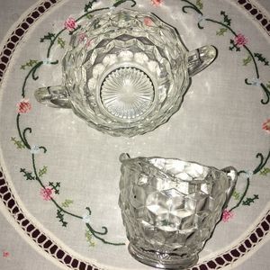 Fosteria pressed glass creamer and sugar bowl.
